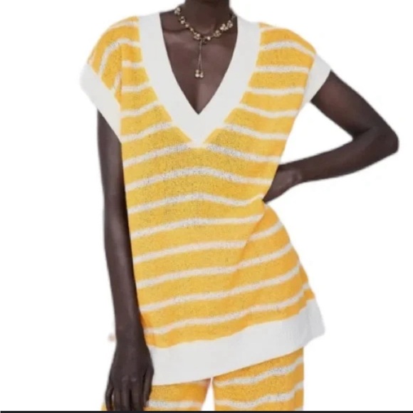 Striped Yellow and White Women's Sweater - Picture 1 of 5
